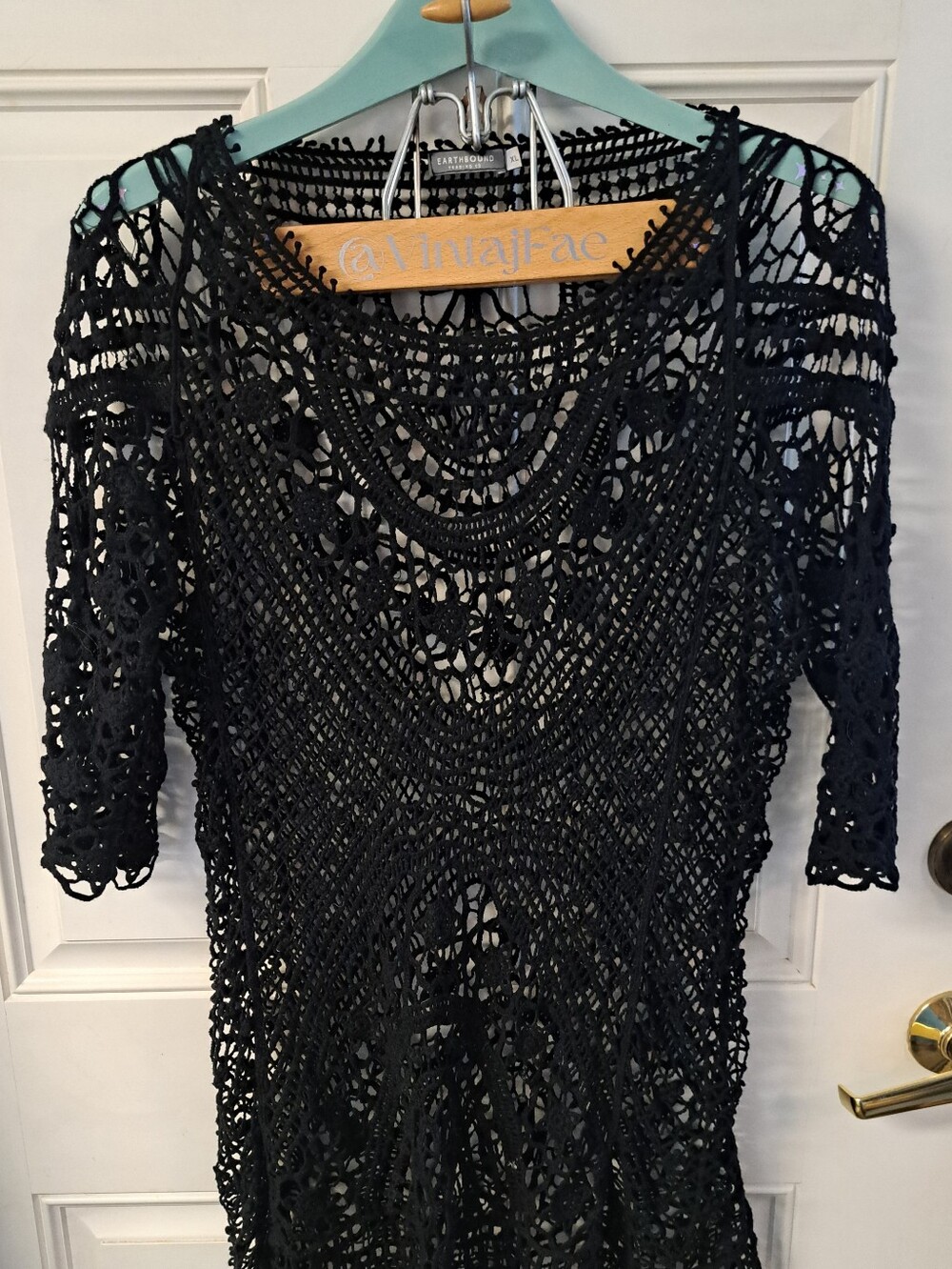 EARTHBOUND TRADING CO Black Crochet Open-Knit Tunic